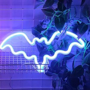 Blue BAT Neon Sign LED Light Wall Decor Lamp Halloween Party Cute Decoration New